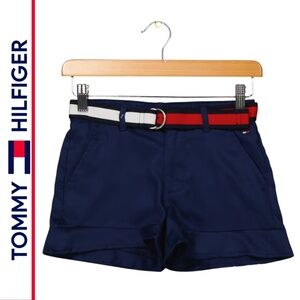 NWOT Tommy Hilfiger Girl’s Ruffle Hem Navy Shorts with Signature Belt || Size 10